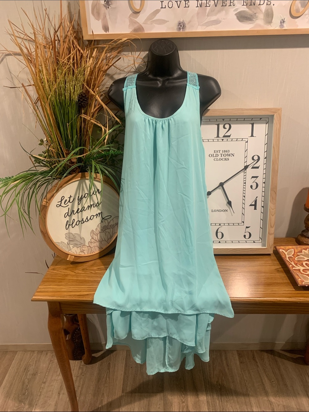Light Aqua High-Low Sleeveless Dress